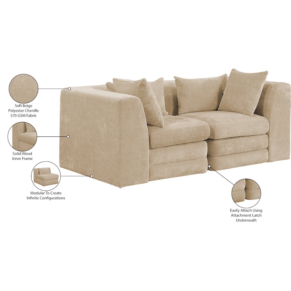 Stellar 76" Beige Chenille Fabric Upholstered 2pc. Modular Loveseat. Picture 9