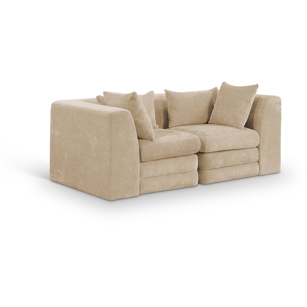 Stellar 76" Beige Chenille Fabric Upholstered 2pc. Modular Loveseat. Picture 1