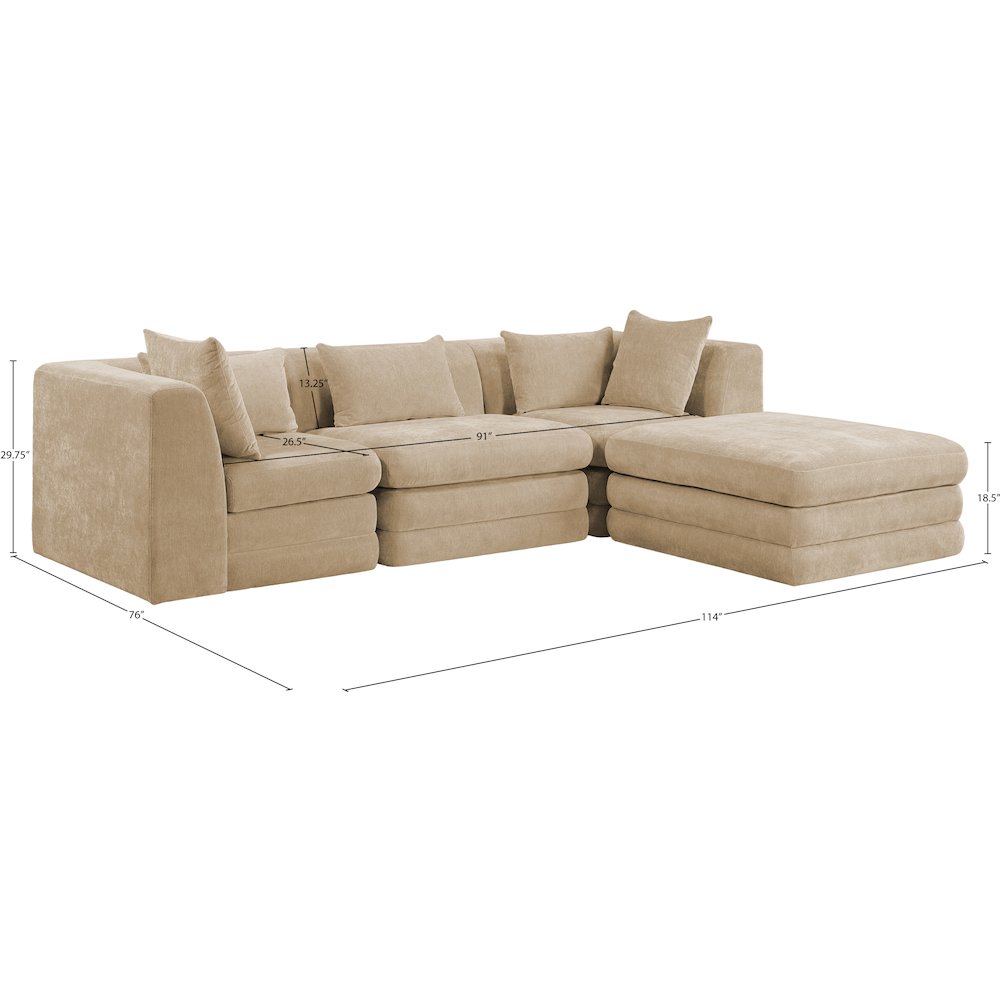 Stellar 114" Beige Chenille Fabric Upholstered 4Pc. Modular Sectional. Picture 11