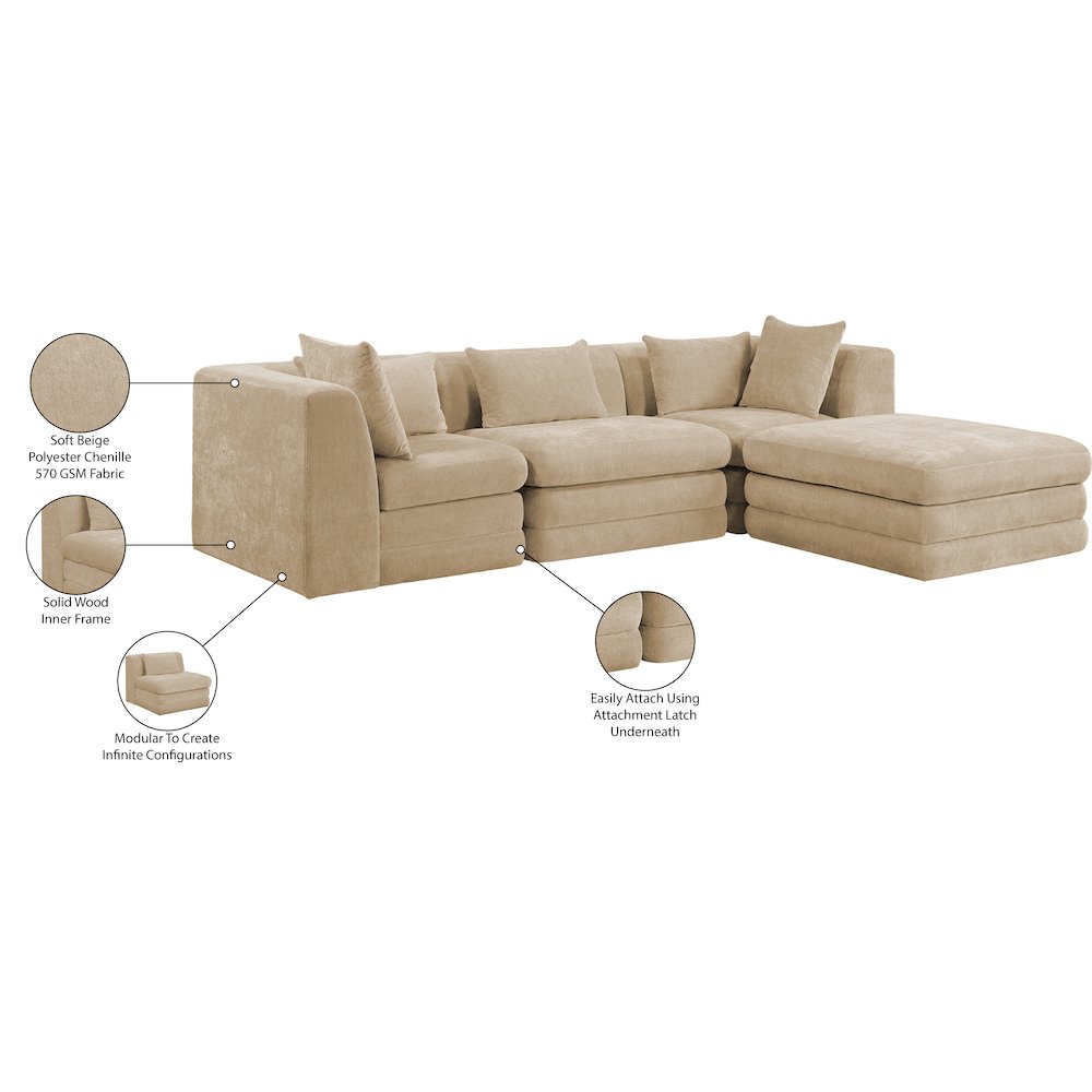 Stellar 114" Beige Chenille Fabric Upholstered 4Pc. Modular Sectional. Picture 12