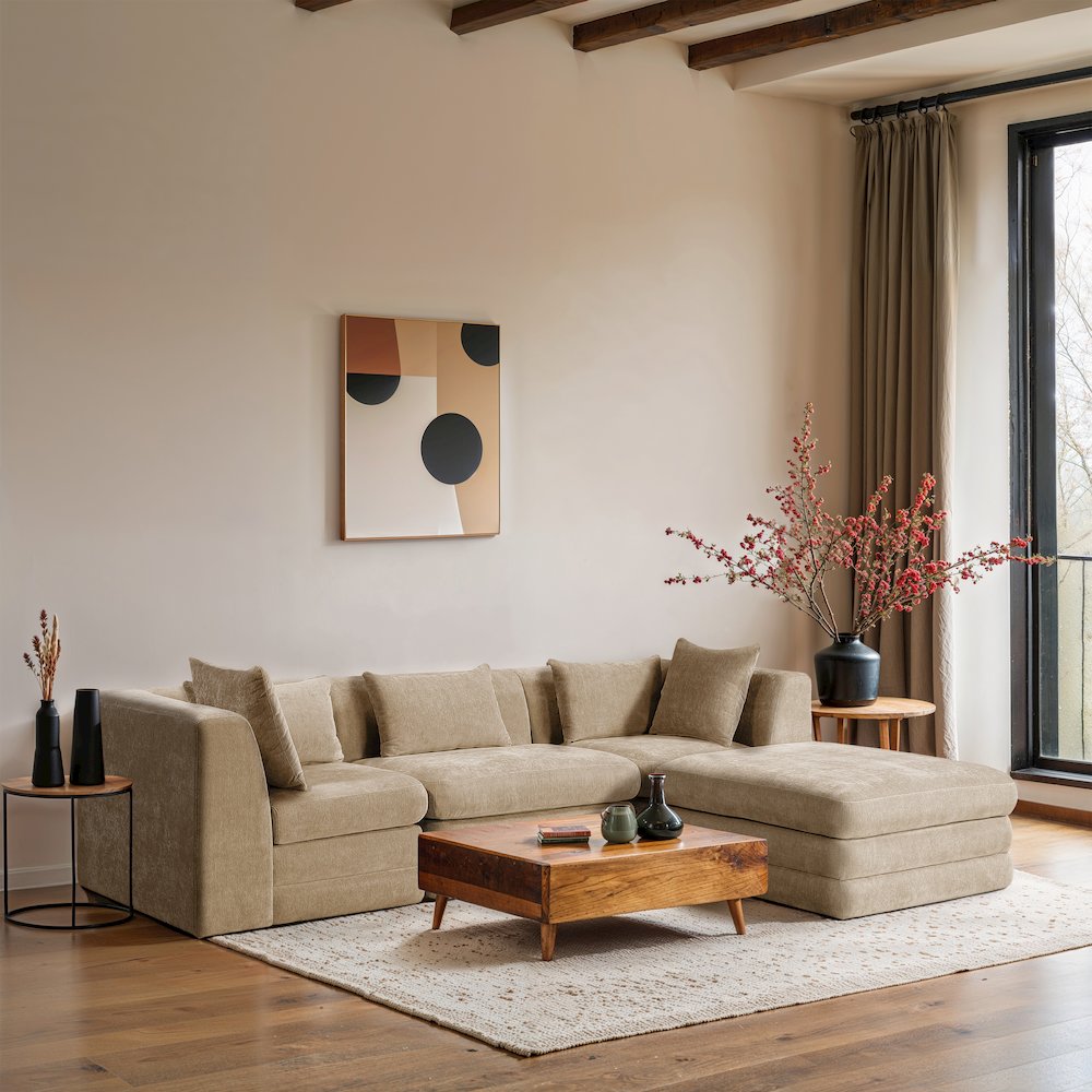 Stellar 114" Beige Chenille Fabric Upholstered 4Pc. Modular Sectional. Picture 7