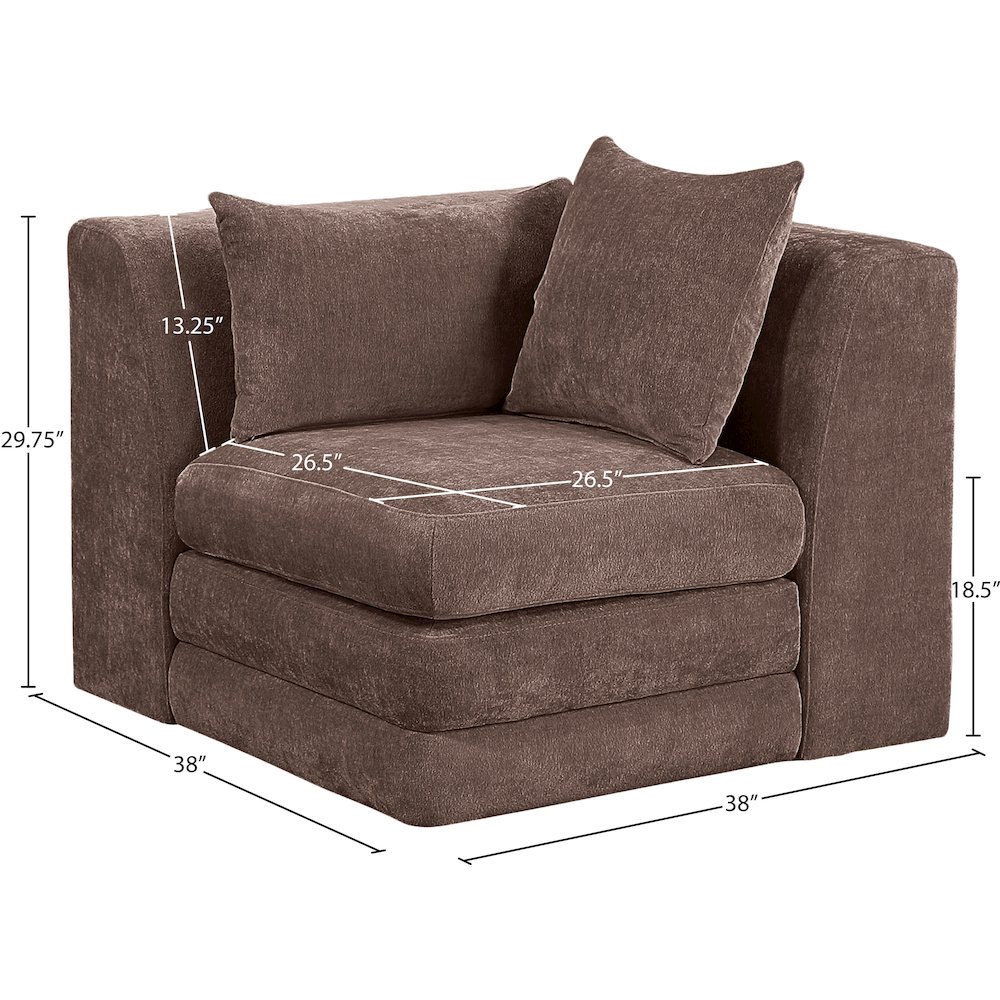 Stellar Brown Chenille Fabric Upholstered Modular Corner Chair. Picture 5