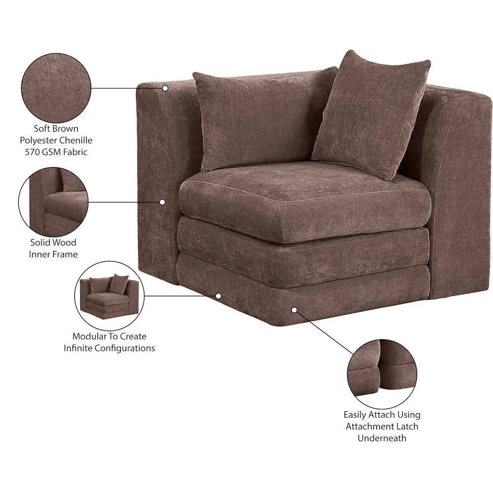 Stellar Brown Chenille Fabric Upholstered Modular Corner Chair. Picture 6