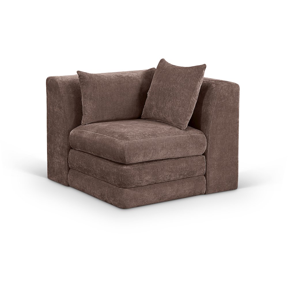 Stellar Brown Chenille Fabric Upholstered Modular Corner Chair. Picture 1