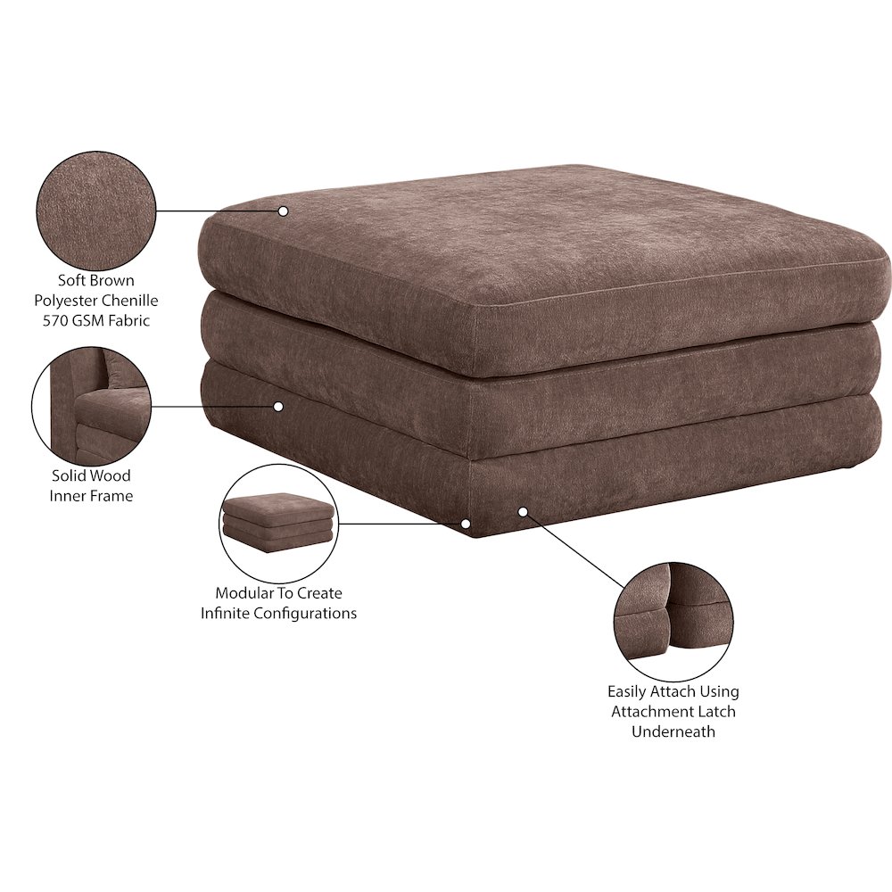 Stellar Brown Chenille Fabric Upholstered Modular Modular Ottoman. Picture 4
