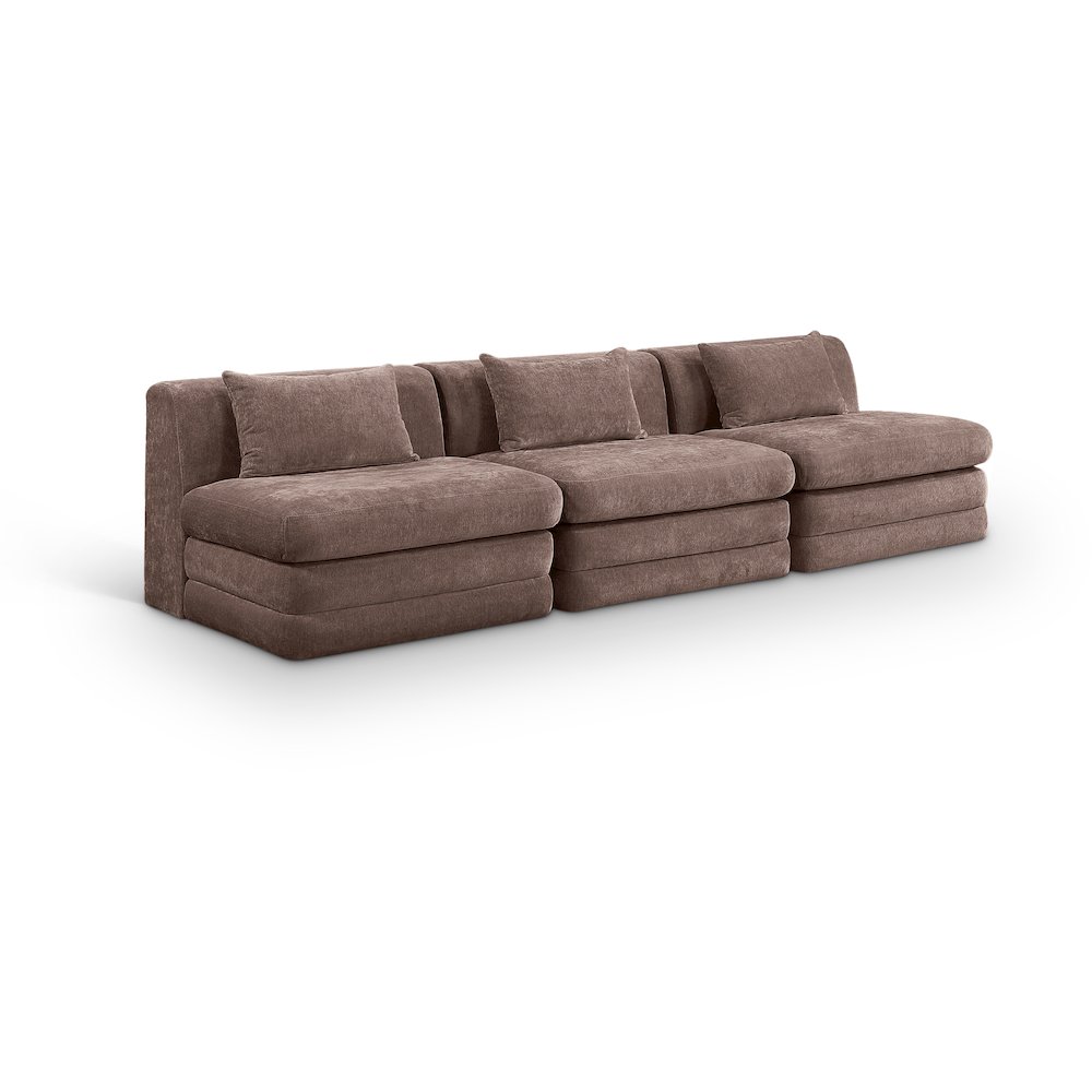Stellar 114" Brown Chenille Fabric Upholstered 3pc. Modular Sofa. Picture 1