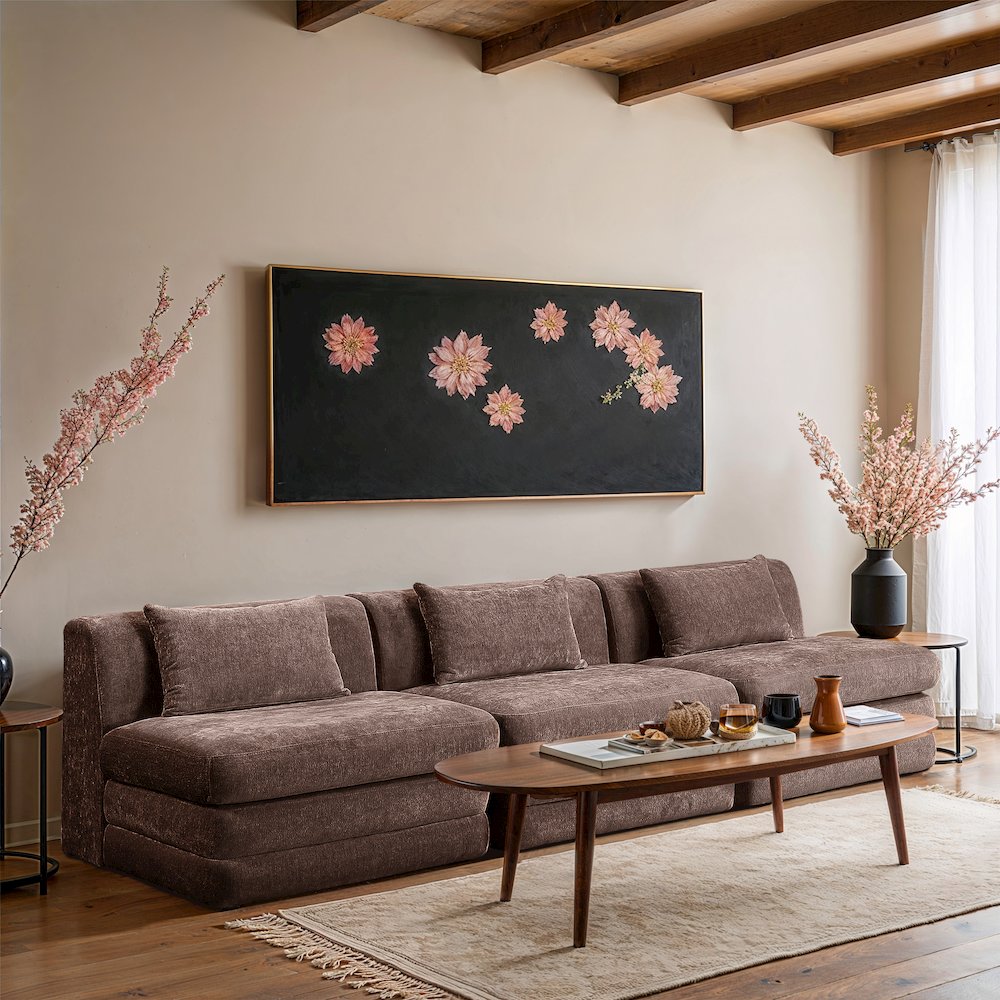 Stellar 114" Brown Chenille Fabric Upholstered 3pc. Modular Sofa. Picture 7