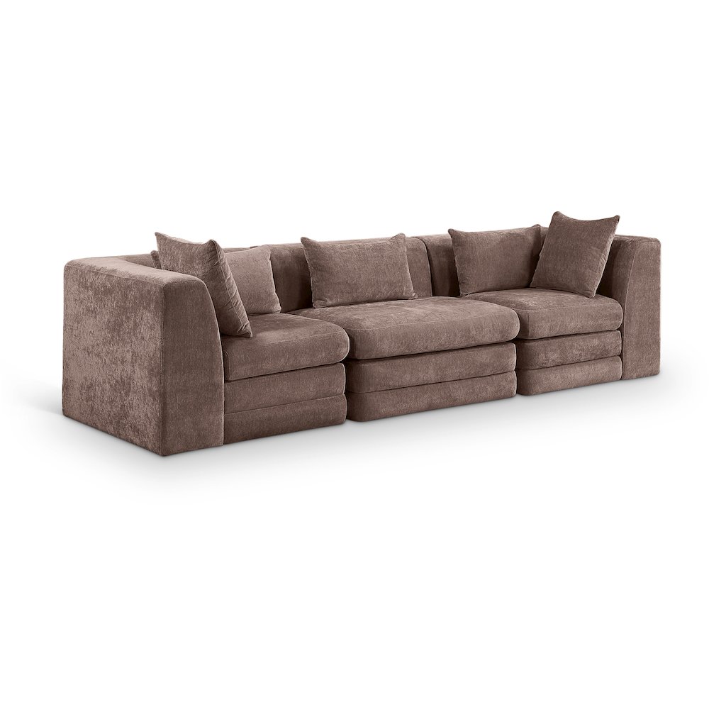 Stellar 114" Brown Chenille Fabric Upholstered 3pc. Modular Sofa. Picture 1