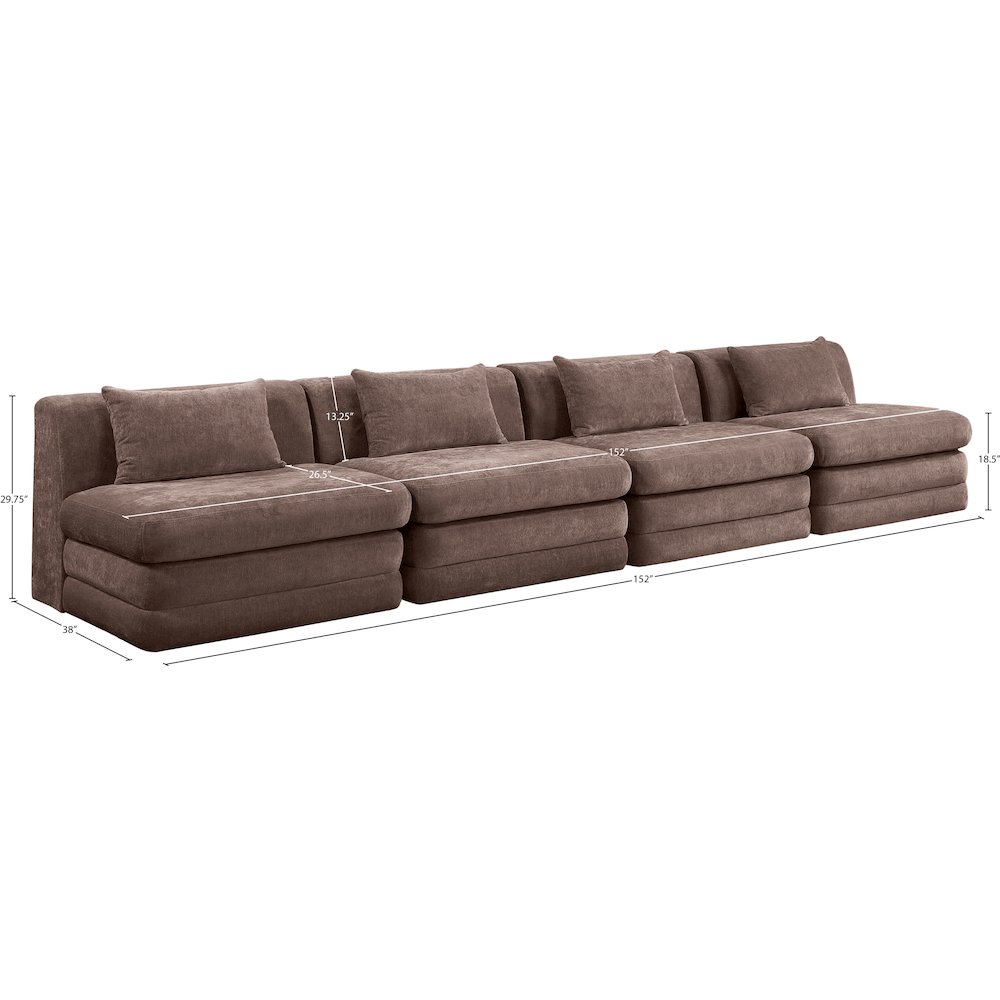 Stellar 152" Brown Chenille Fabric Upholstered 4pc. Modular Sofa. Picture 6