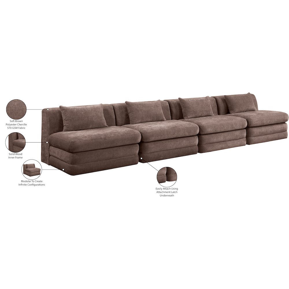 Stellar 152" Brown Chenille Fabric Upholstered 4pc. Modular Sofa. Picture 9