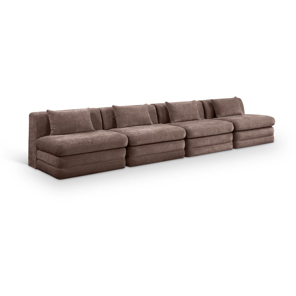 Stellar 152" Brown Chenille Fabric Upholstered 4pc. Modular Sofa. Picture 1