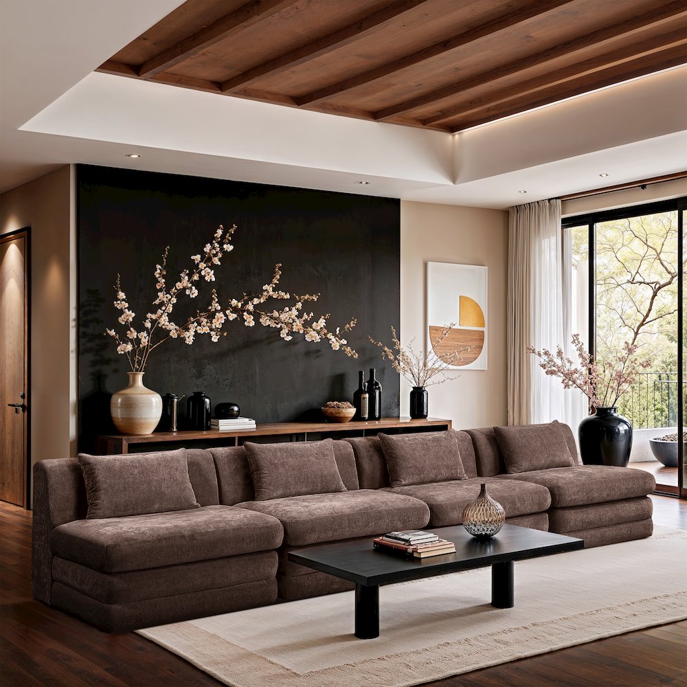 Stellar 152" Brown Chenille Fabric Upholstered 4pc. Modular Sofa. Picture 7