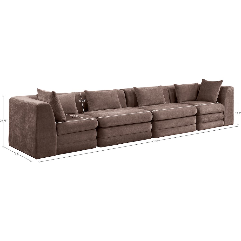 Stellar 152" Brown Chenille Fabric Upholstered 4pc. Modular Sofa. Picture 6