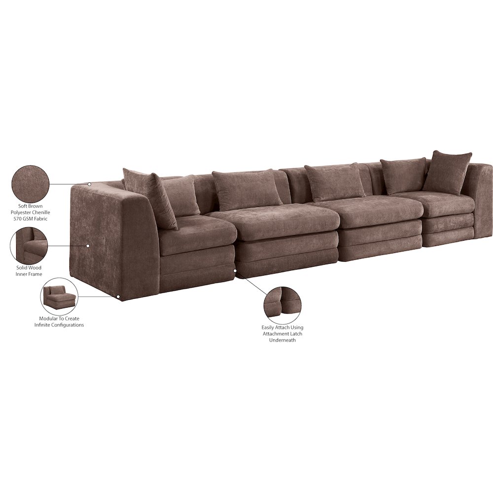 Stellar 152" Brown Chenille Fabric Upholstered 4pc. Modular Sofa. Picture 9