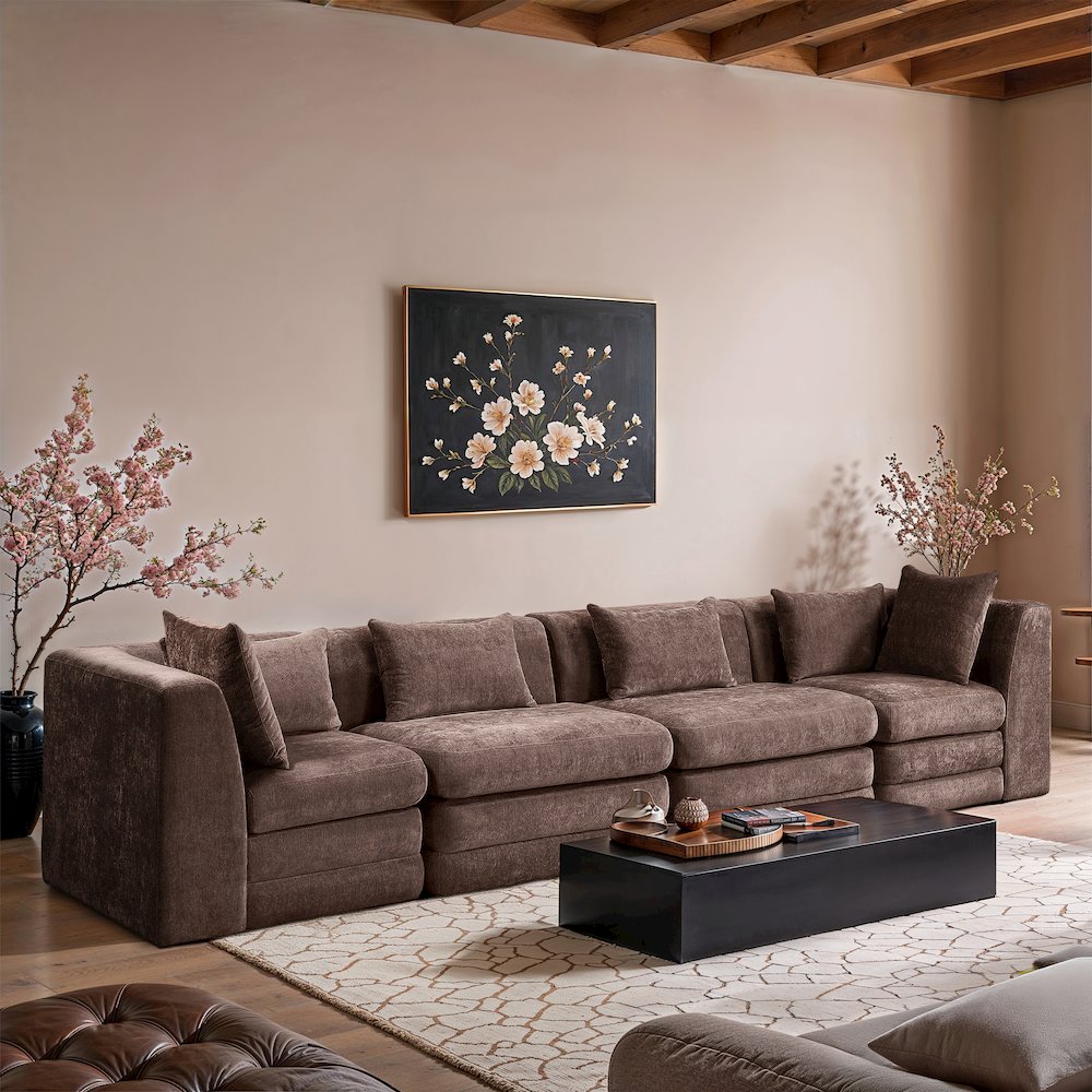 Stellar 152" Brown Chenille Fabric Upholstered 4pc. Modular Sofa. Picture 7