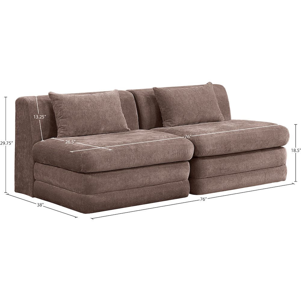 Stellar 76" Brown Chenille Fabric Upholstered 2pc. Modular Loveseat. Picture 6