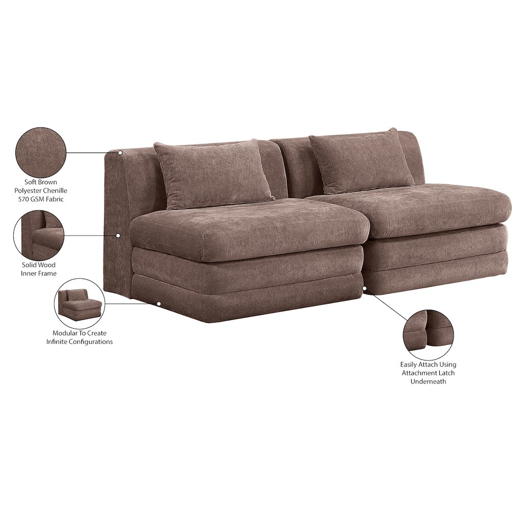 Stellar 76" Brown Chenille Fabric Upholstered 2pc. Modular Loveseat. Picture 9