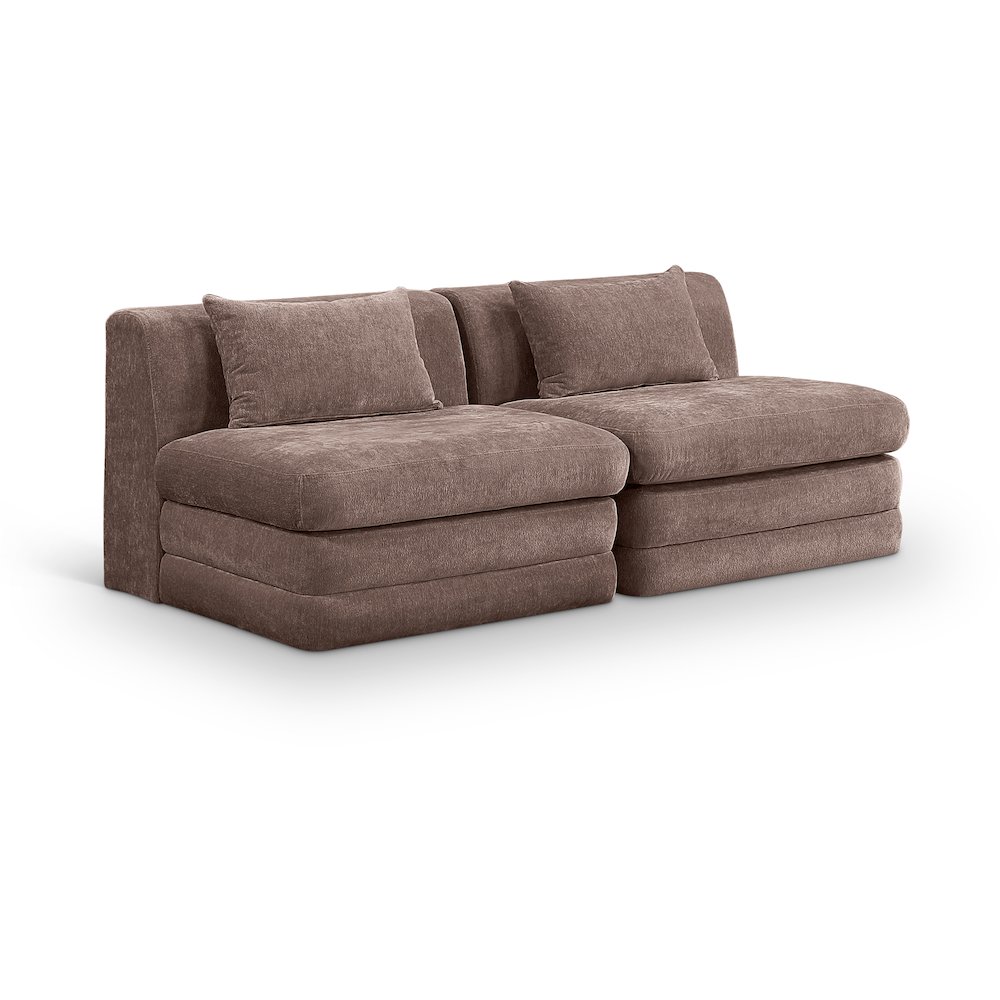 Stellar 76" Brown Chenille Fabric Upholstered 2pc. Modular Loveseat. Picture 1