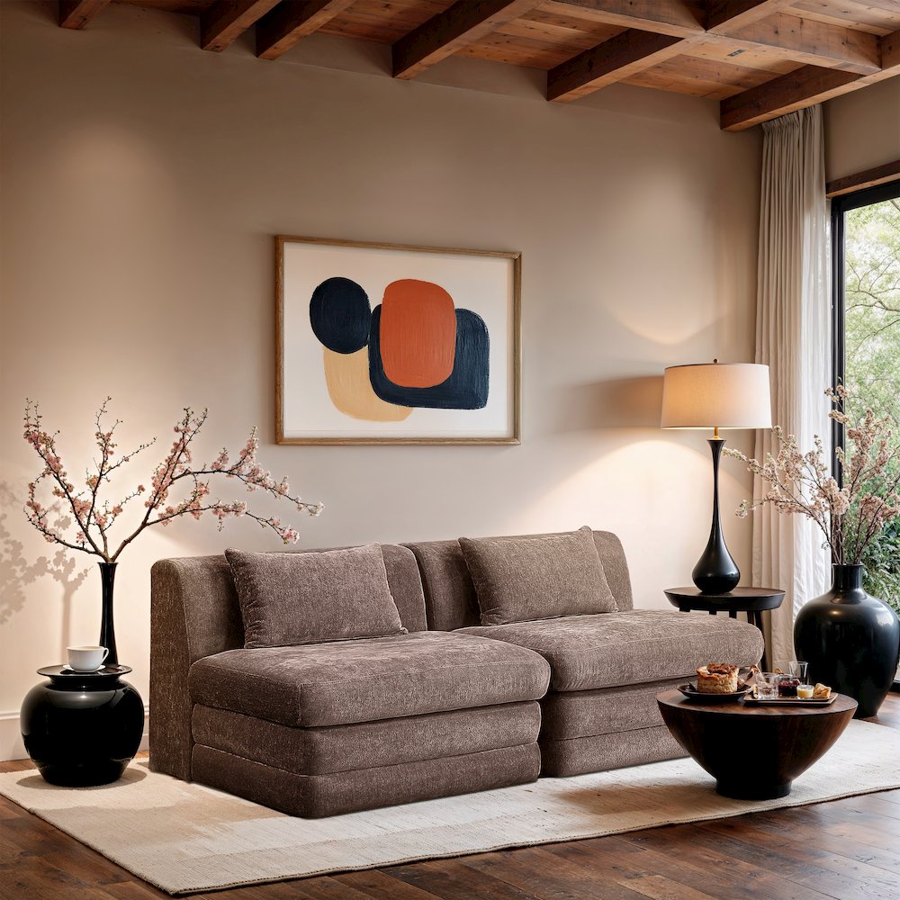 Stellar 76" Brown Chenille Fabric Upholstered 2pc. Modular Loveseat. Picture 7