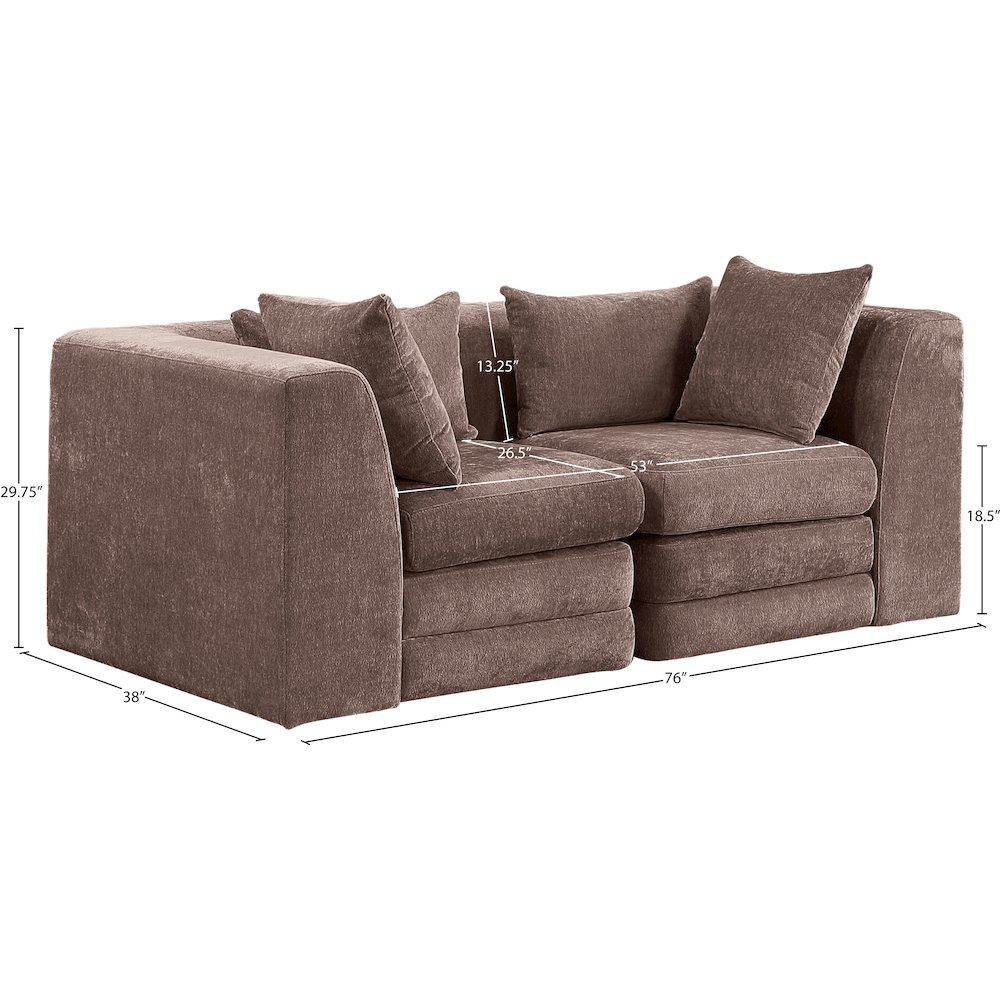 Stellar 76" Brown Chenille Fabric Upholstered 2pc. Modular Loveseat. Picture 6