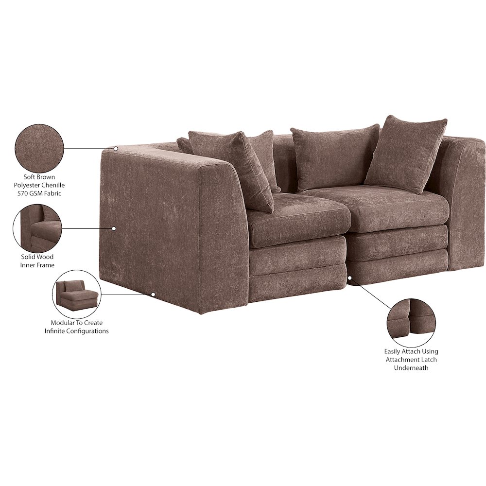 Stellar 76" Brown Chenille Fabric Upholstered 2pc. Modular Loveseat. Picture 9
