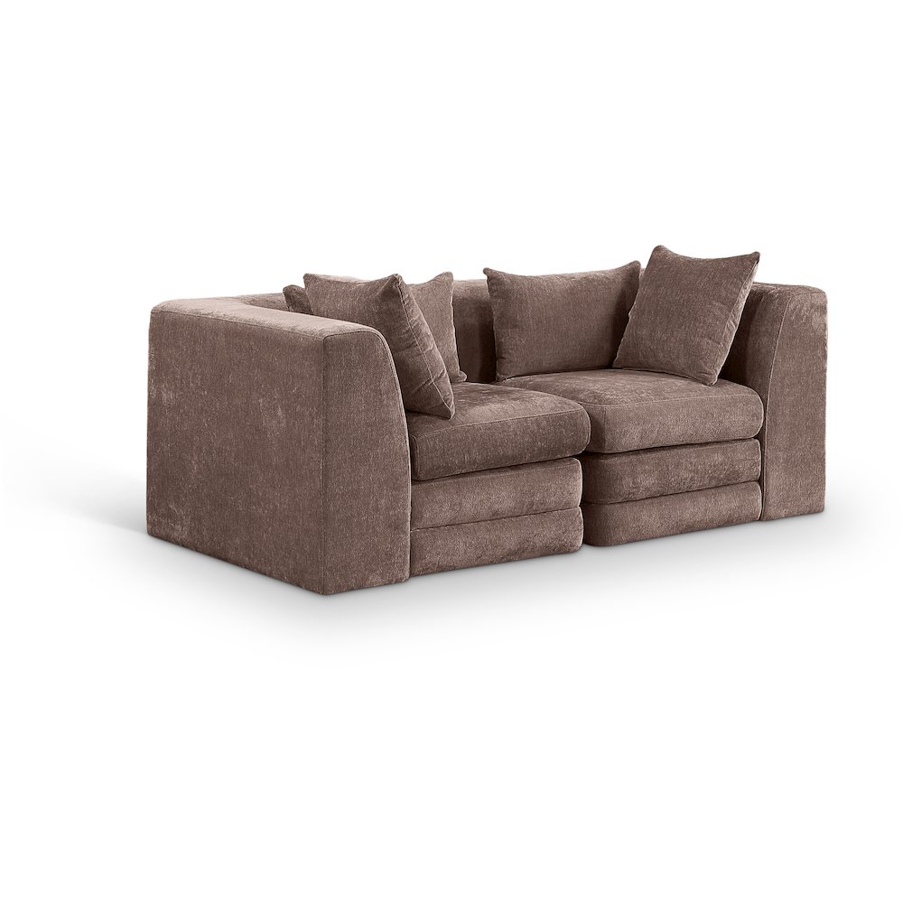 Stellar 76" Brown Chenille Fabric Upholstered 2pc. Modular Loveseat. Picture 1