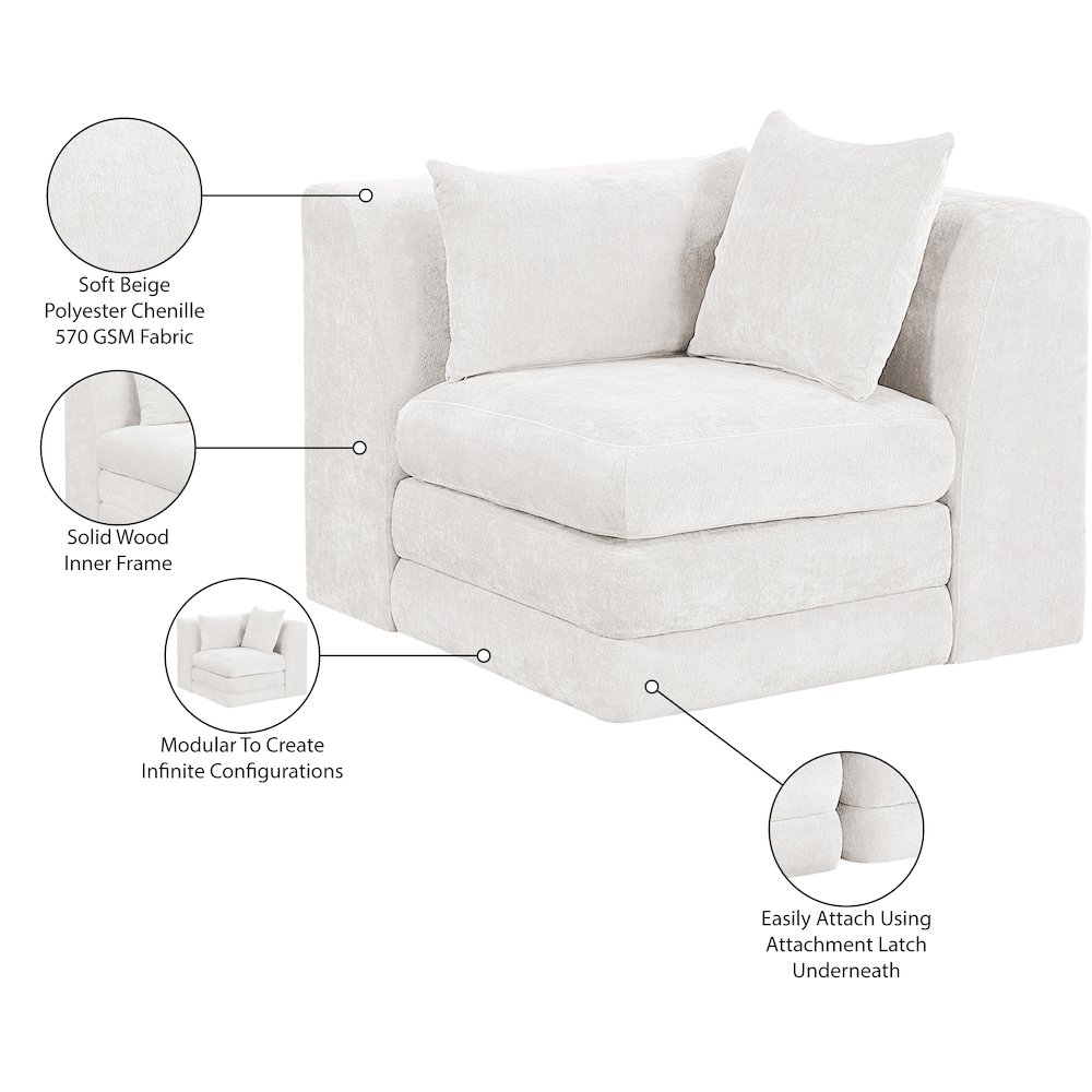Stellar Cream Chenille Fabric Upholstered Modular Corner Chair. Picture 6