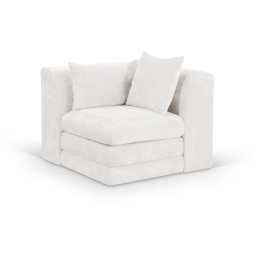 Stellar Cream Chenille Fabric Upholstered Modular Corner Chair. Picture 1