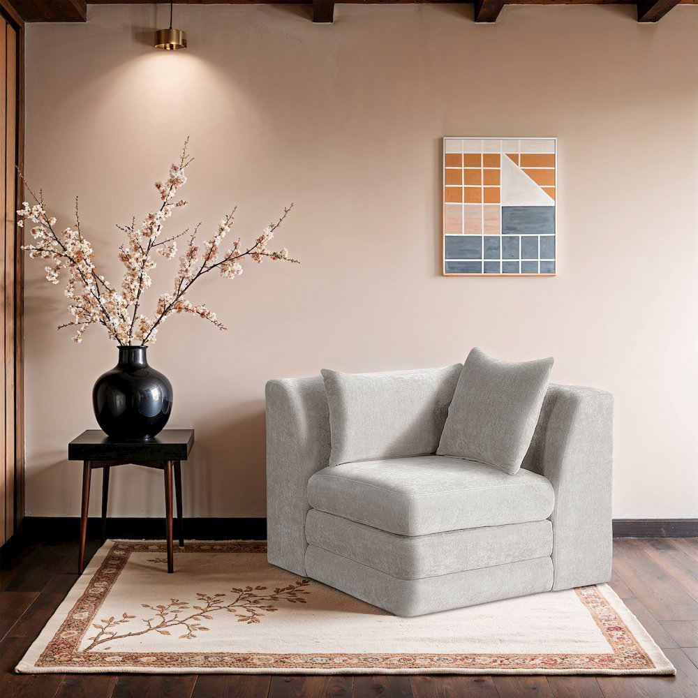 Stellar Cream Chenille Fabric Upholstered Modular Corner Chair. Picture 7
