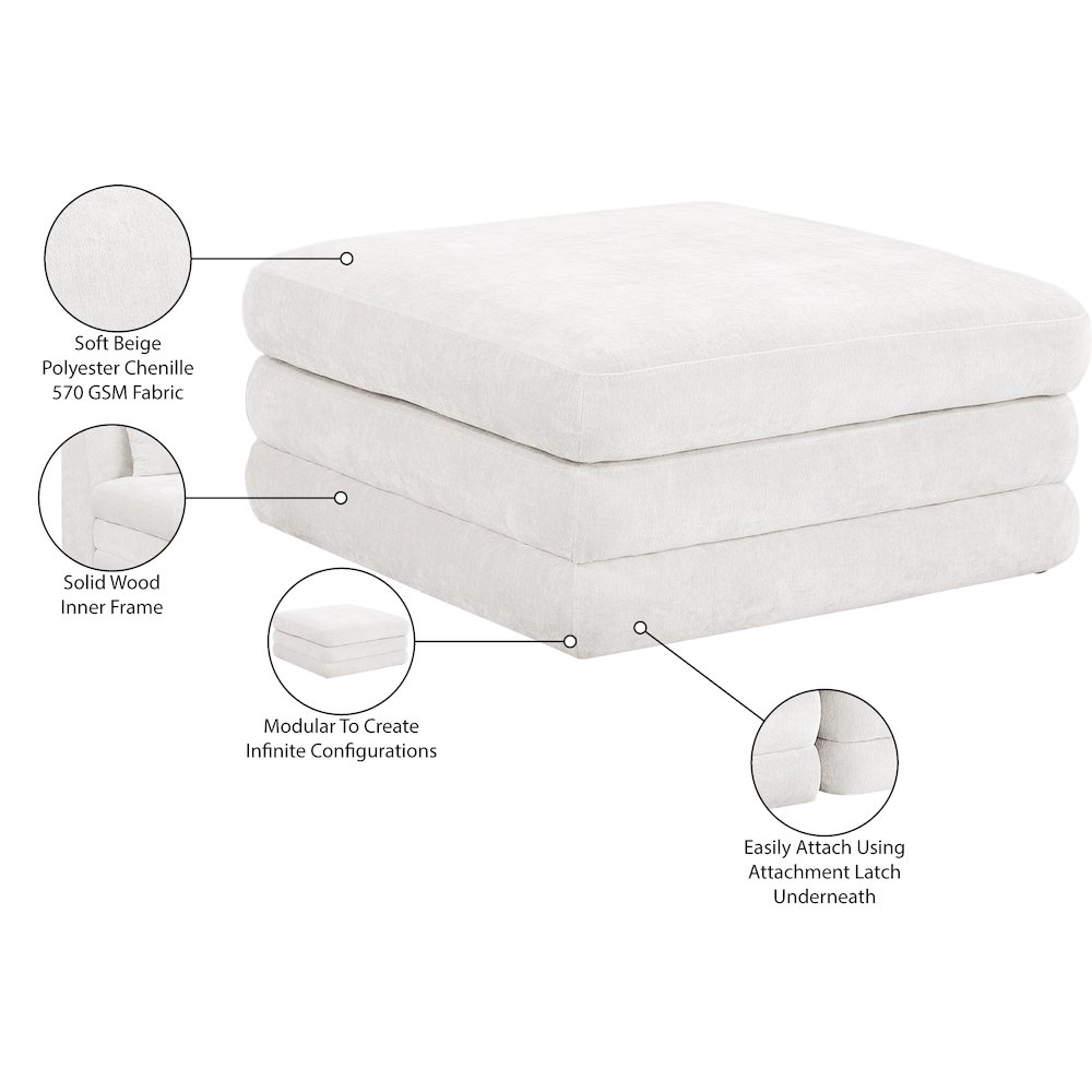 Stellar Cream Chenille Fabric Upholstered Modular Ottoman. Picture 4
