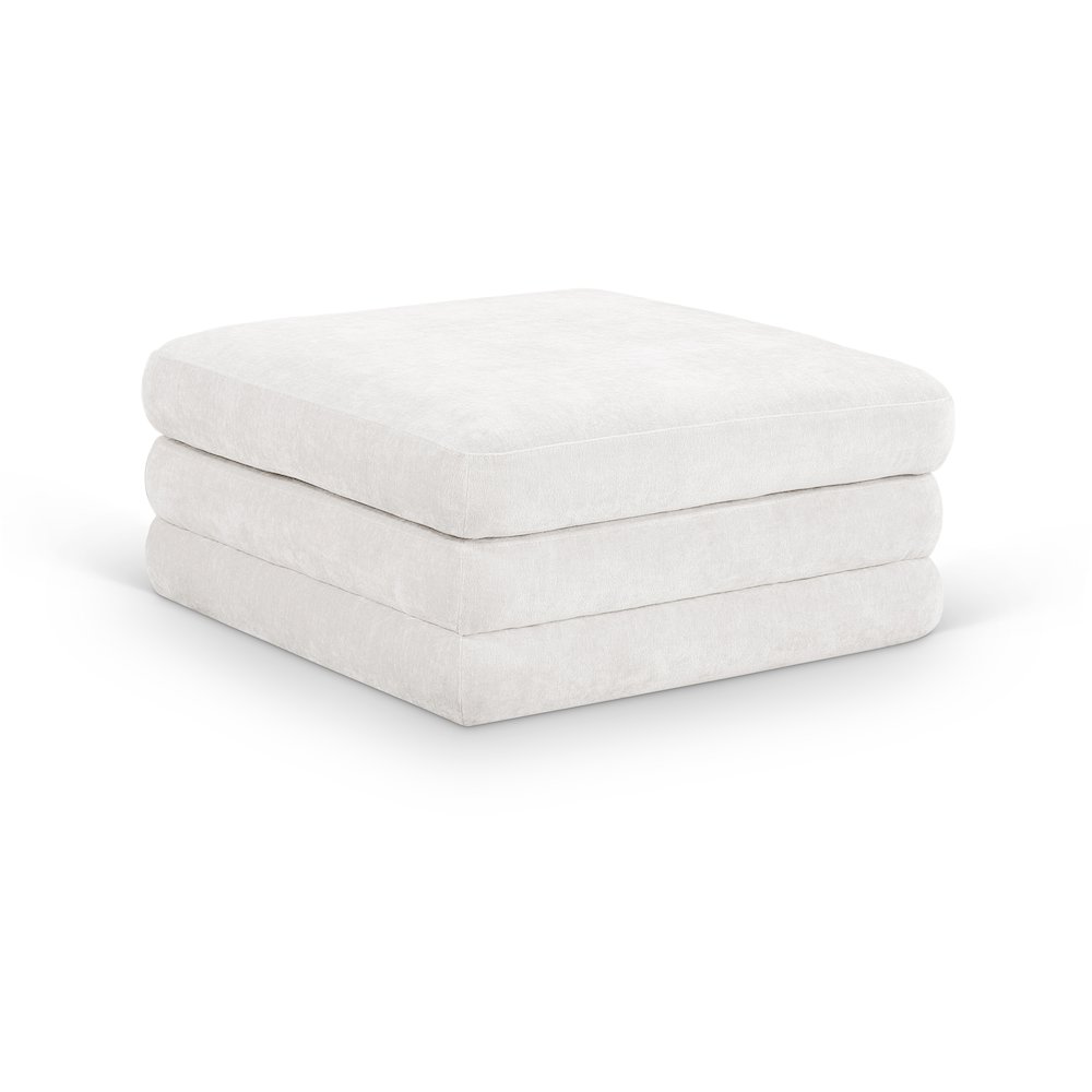 Stellar Cream Chenille Fabric Upholstered Modular Ottoman. Picture 1