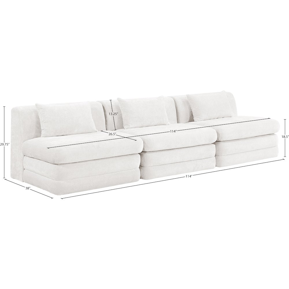 Stellar 114" Cream Chenille Fabric Upholstered 3pc. Modular Sofa. Picture 6