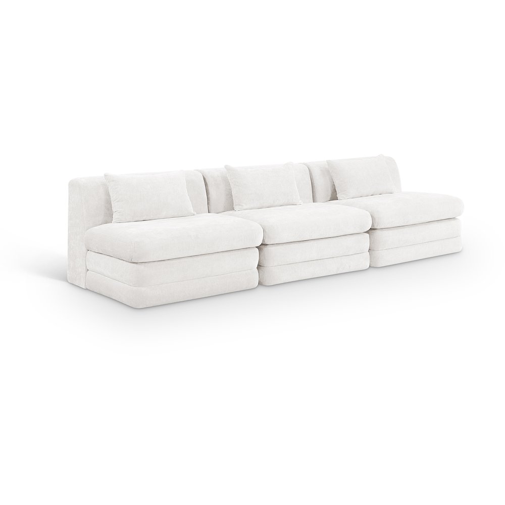 Stellar 114" Cream Chenille Fabric Upholstered 3pc. Modular Sofa. Picture 1