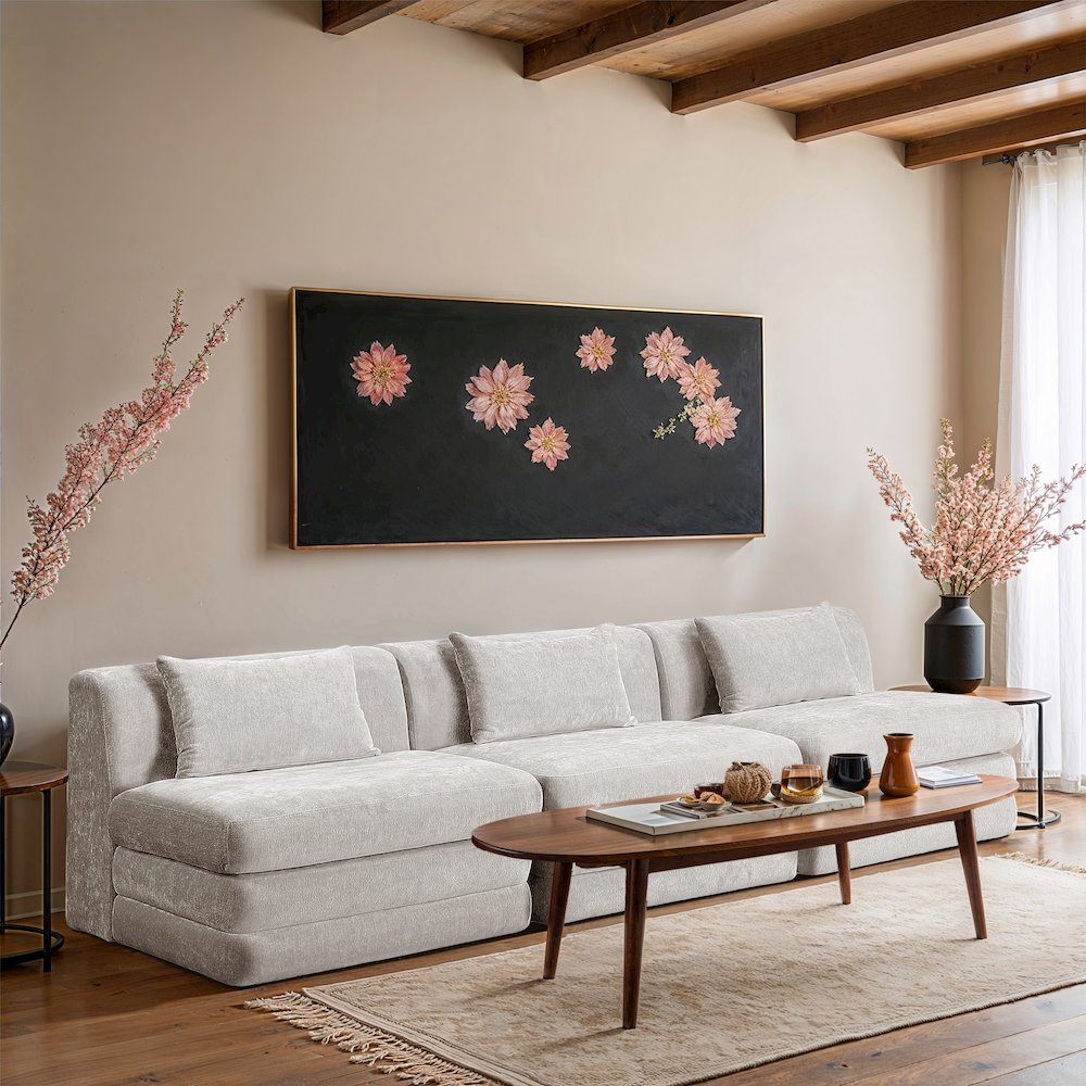 Stellar 114" Cream Chenille Fabric Upholstered 3pc. Modular Sofa. Picture 7