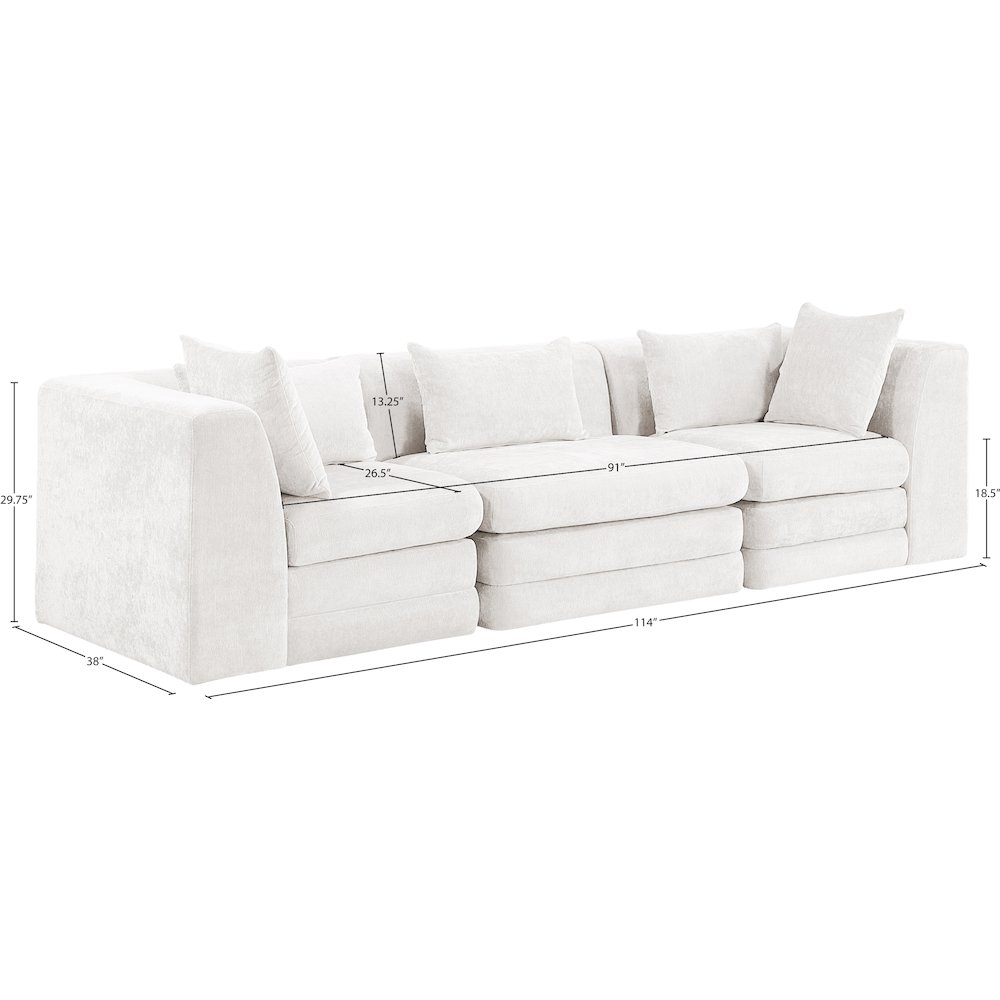 Stellar 114" Cream Chenille Fabric Upholstered 3pc. Modular Sofa. Picture 6