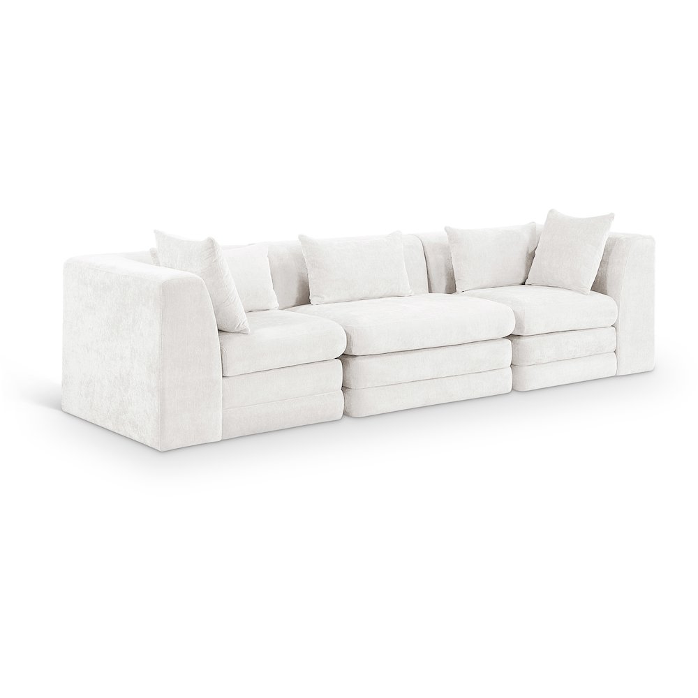 Stellar 114" Cream Chenille Fabric Upholstered 3pc. Modular Sofa. Picture 1