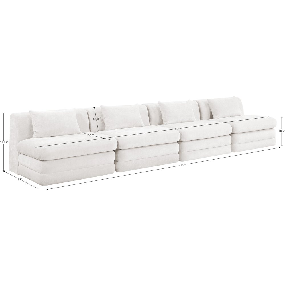 Stellar 152" Cream Chenille Fabric Upholstered 4pc. Modular Sofa. Picture 6