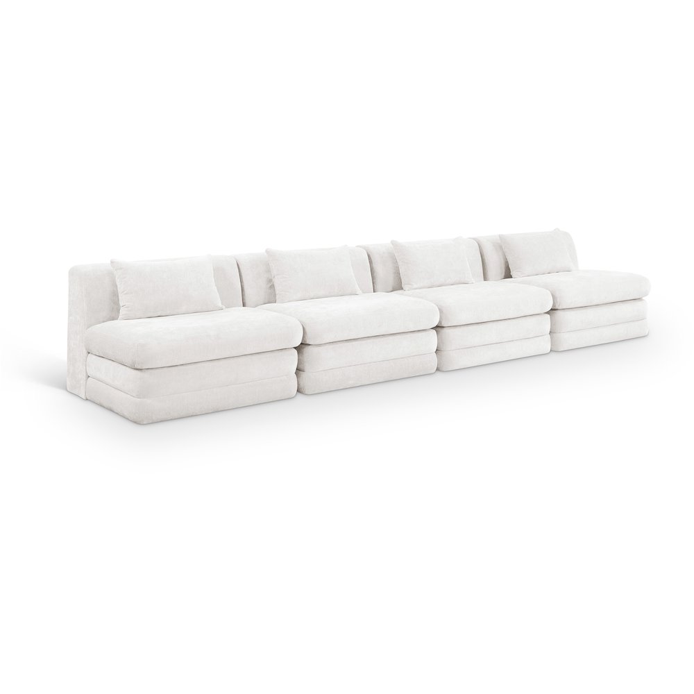 Stellar 152" Cream Chenille Fabric Upholstered 4pc. Modular Sofa. Picture 1