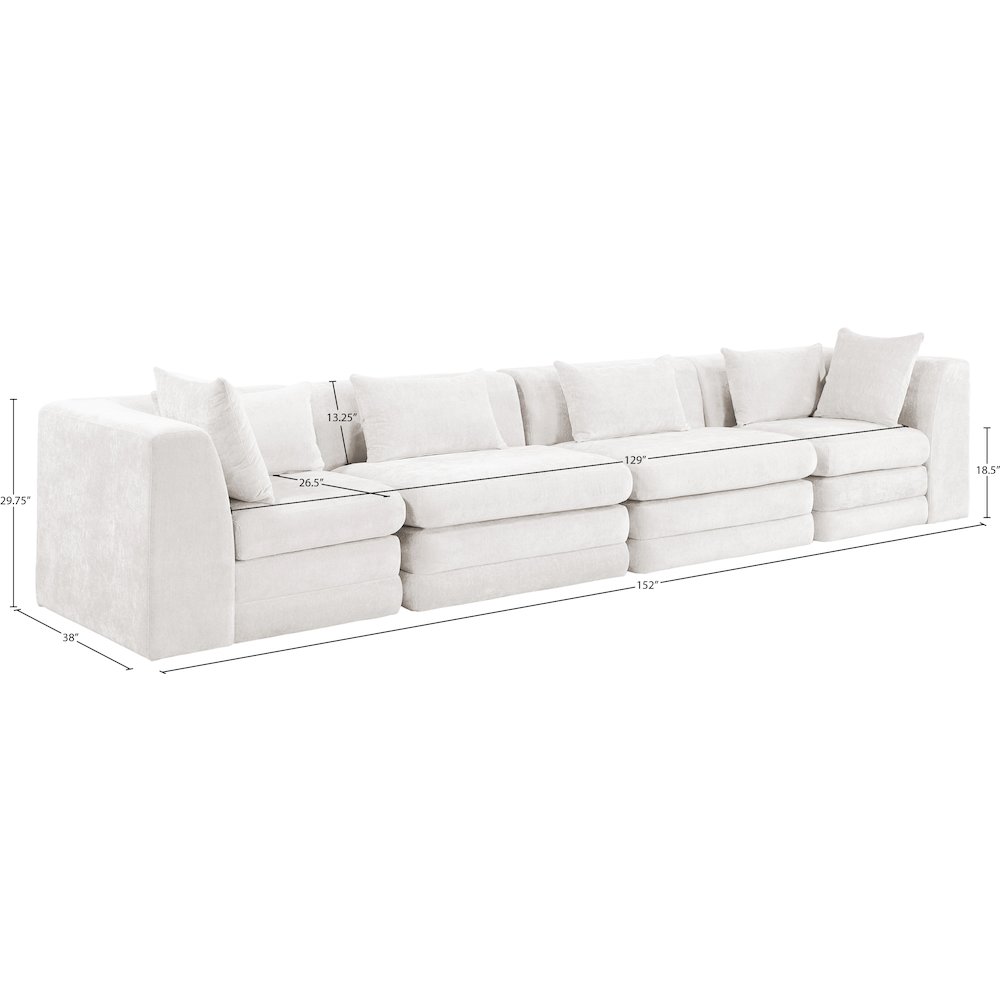 Stellar 152" Cream Chenille Fabric Upholstered 4pc. Modular Sofa. Picture 6