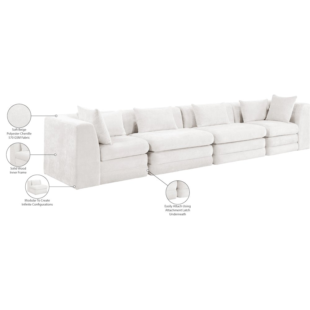 Stellar 152" Cream Chenille Fabric Upholstered 4pc. Modular Sofa. Picture 9