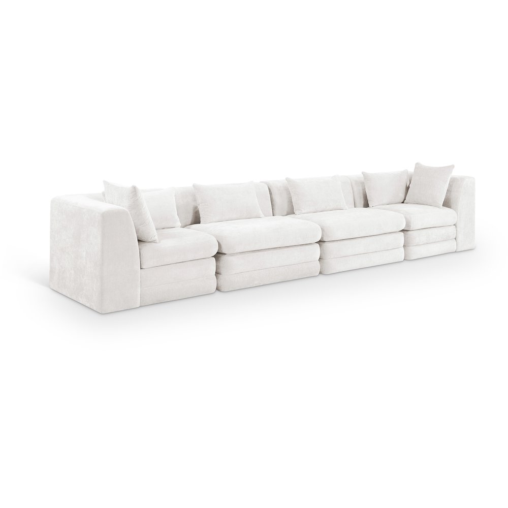 Stellar 152" Cream Chenille Fabric Upholstered 4pc. Modular Sofa. Picture 1