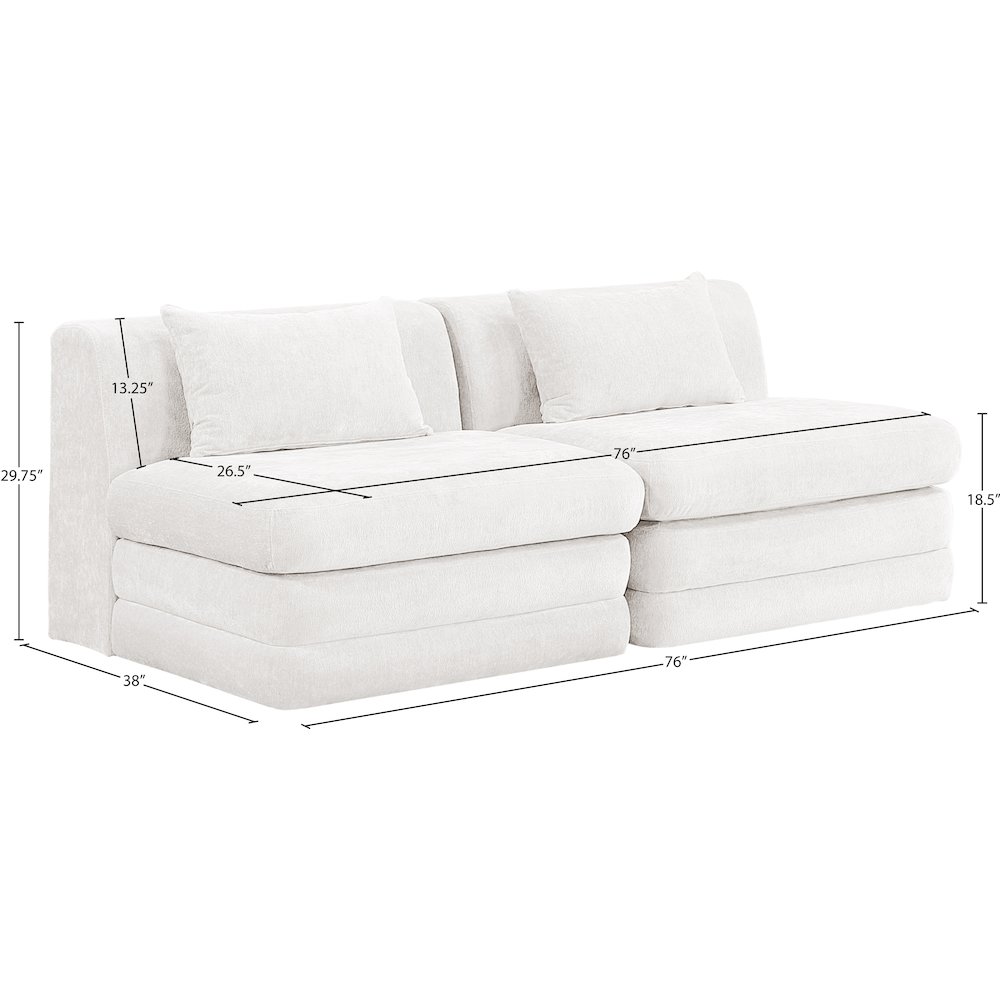 Stellar 76" Cream Chenille Fabric Upholstered 2pc. Modular Loveseat. Picture 6