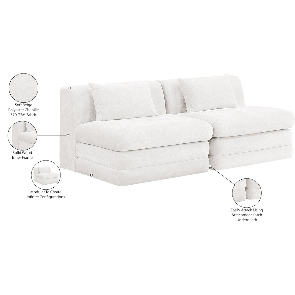 Stellar 76" Cream Chenille Fabric Upholstered 2pc. Modular Loveseat. Picture 9