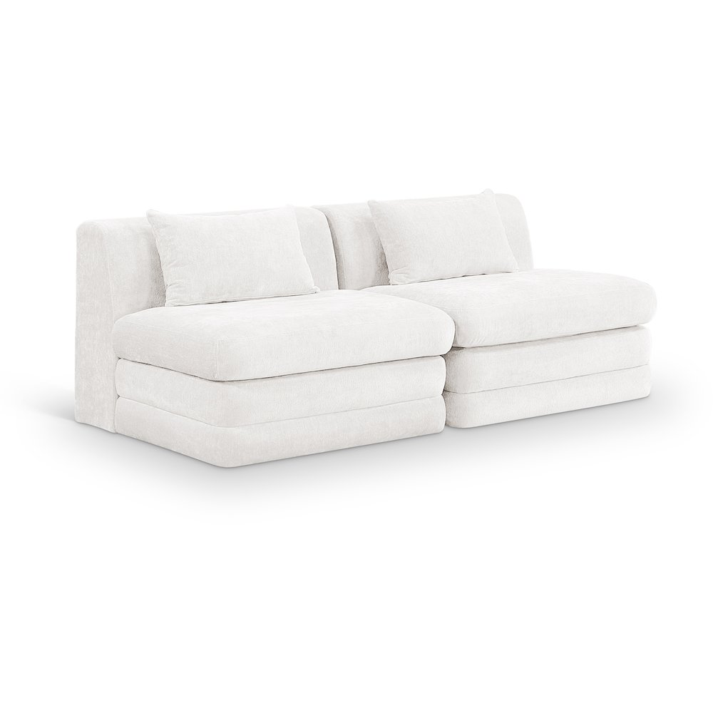 Stellar 76" Cream Chenille Fabric Upholstered 2pc. Modular Loveseat. Picture 1