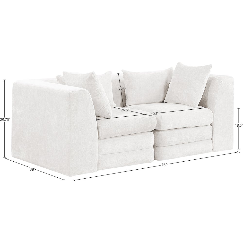 Stellar 76" Cream Chenille Fabric Upholstered 2pc. Modular Loveseat. Picture 6