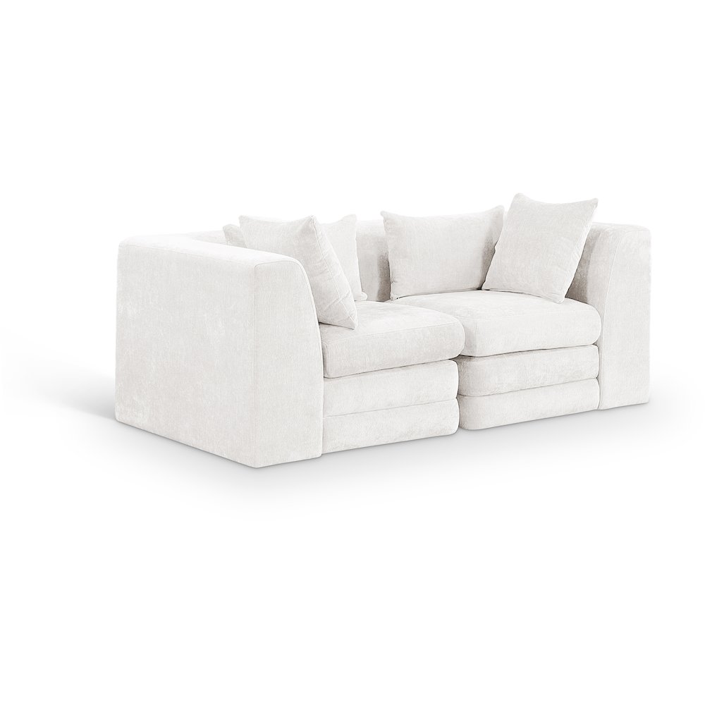 Stellar 76" Cream Chenille Fabric Upholstered 2pc. Modular Loveseat. Picture 1