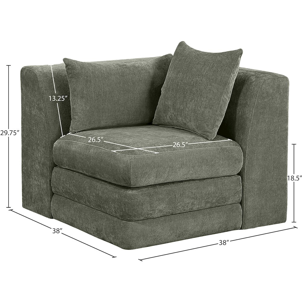 Stellar Green Chenille Fabric Upholstered Modular Corner Chair. Picture 5