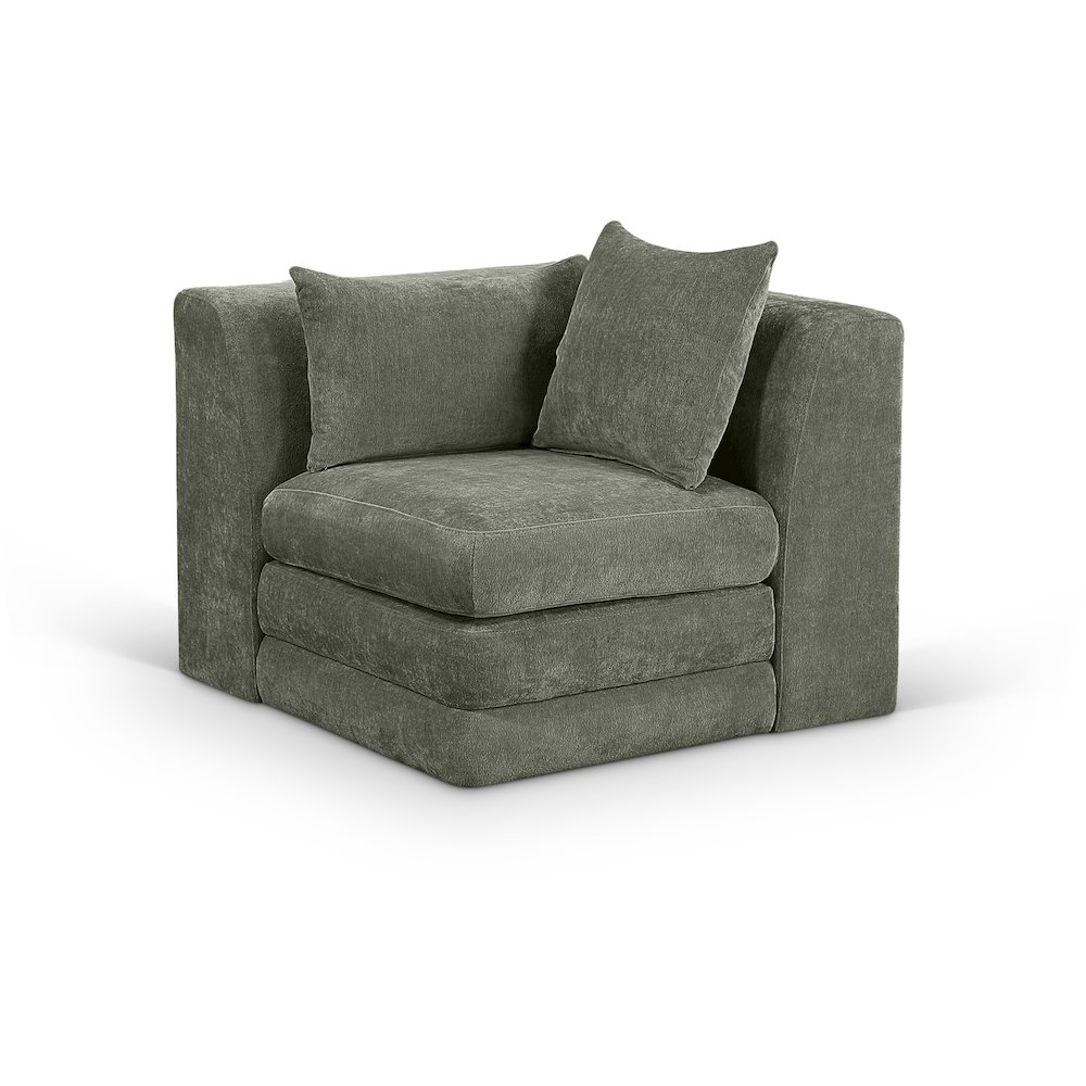 Stellar Green Chenille Fabric Upholstered Modular Corner Chair. Picture 1