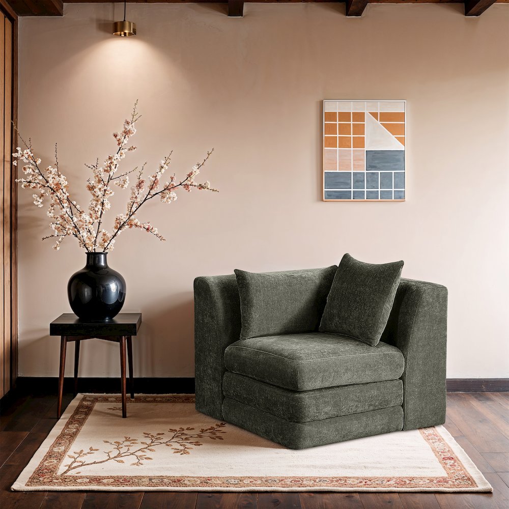 Stellar Green Chenille Fabric Upholstered Modular Corner Chair. Picture 7