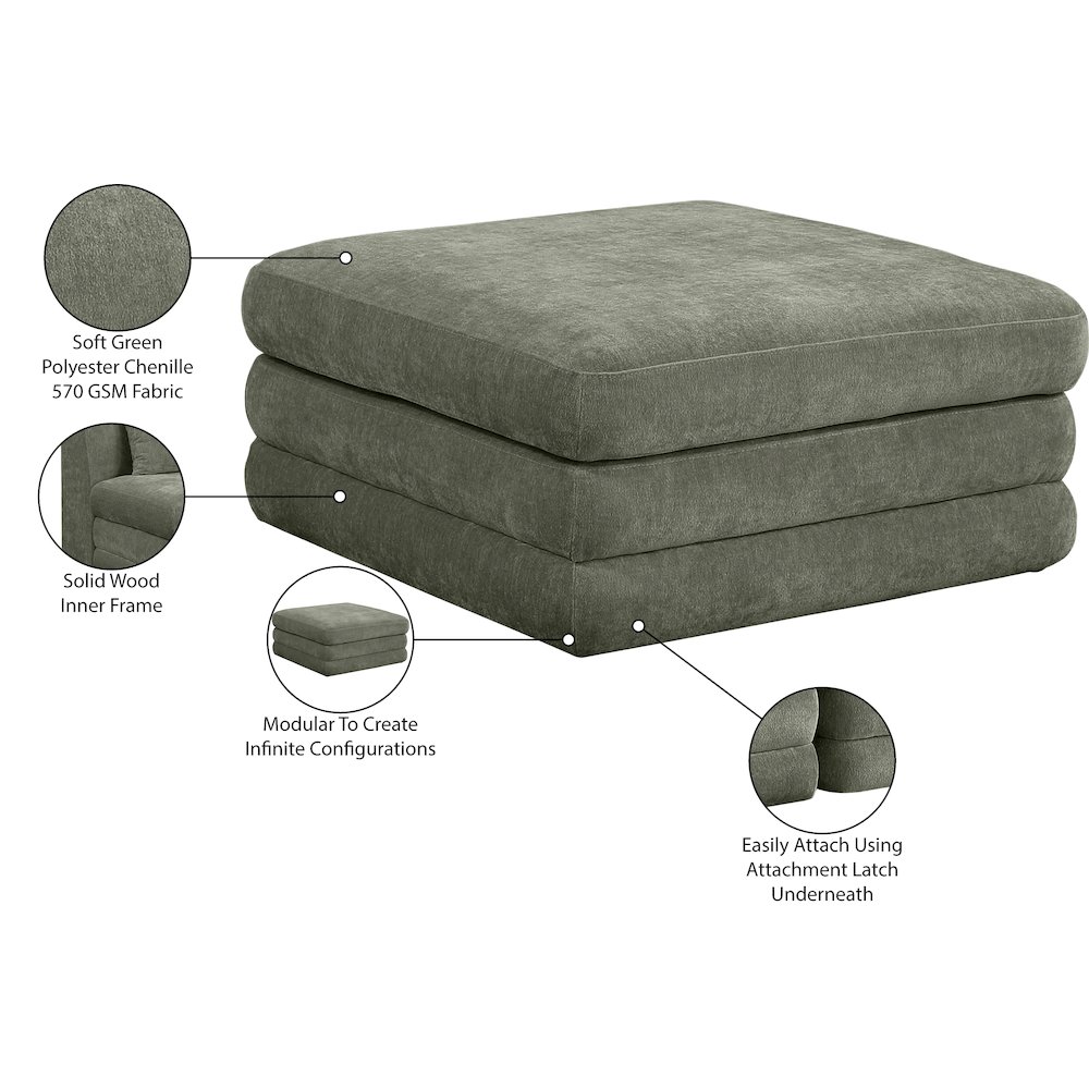 Stellar Green Chenille Fabric Upholstered Modular Ottoman. Picture 4